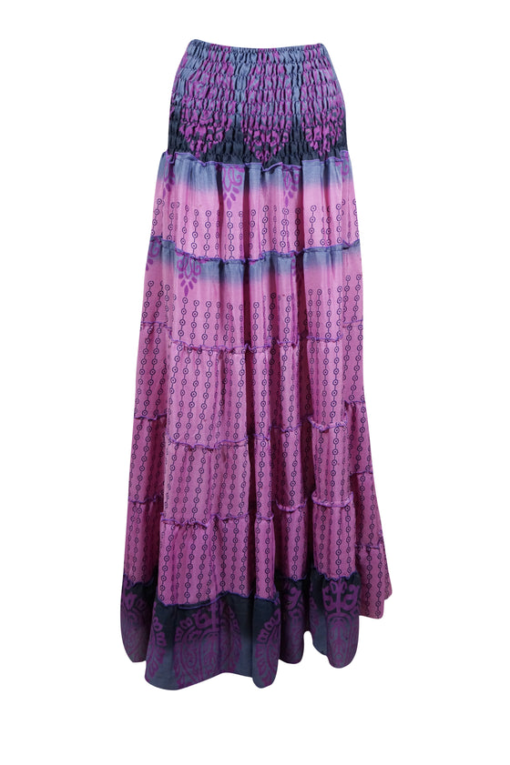 Summer Mauve Purple Floral Beach Maxi Skirt Patchwork Boho Skirt Dress S/M