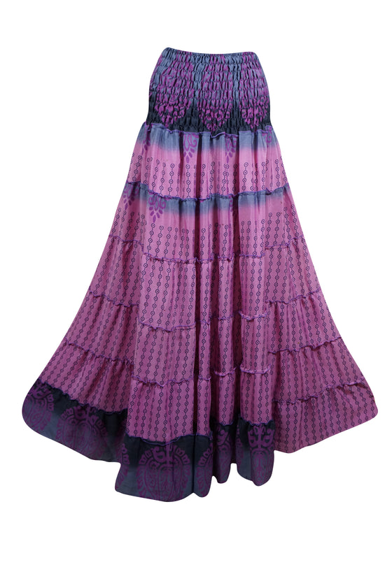 Summer Mauve Purple Floral Beach Maxi Skirt Patchwork Boho Skirt Dress S/M