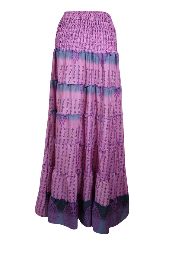 Summer Mauve Purple Floral Beach Maxi Skirt Patchwork Boho Skirt Dress S/M