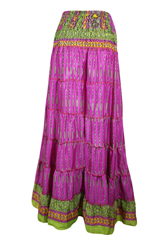 Bohemian Hot Pink Summer Beach Maxi Skirt Stylish Boho Skirt Dress S/M