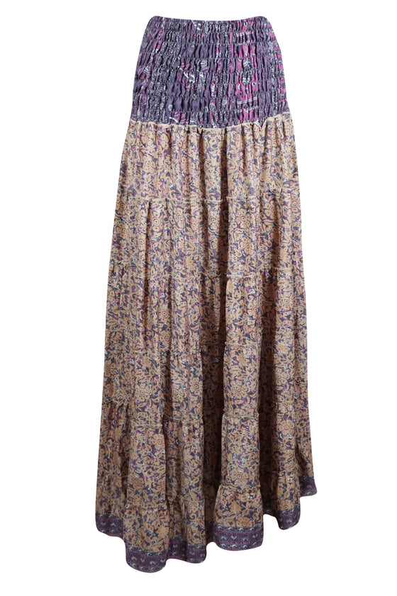 Bohemian lavender Floral Summer Beach Maxi Skirt Stylish Boho Skirt Dress S/M