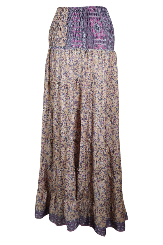 Bohemian lavender Floral Summer Beach Maxi Skirt Stylish Boho Skirt Dress S/M