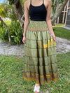 Bohemian Moss Green Floral Summer Beach Maxi Skirt Stylish Boho Skirt Dress S/M