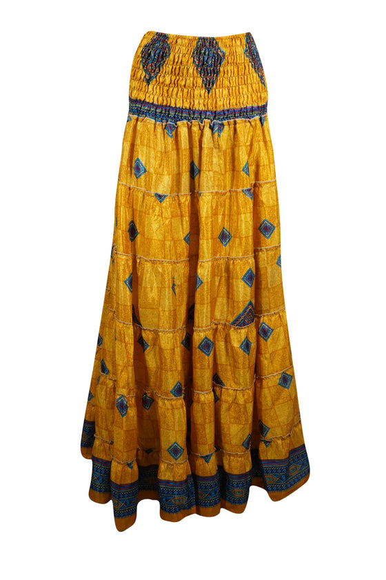 Bohemian Gold Yellow Summer Beach Maxi Skirt Stylish Boho Skirt Dress S/M