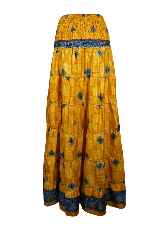 Bohemian Gold Yellow Summer Beach Maxi Skirt Stylish Boho Skirt Dress S/M