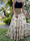 Bohemian White Floral Summer Beach Maxi Skirt Stylish Boho Skirt Dress S/M