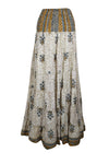 Bohemian Beige Floral Summer Beach Maxi Skirt Stylish Boho Skirt Dress S/M