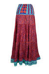 Bohemian Rose Red Floral Beach Maxi Skirt Stylish Boho Skirt Dress S/M