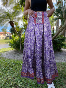  Summer Purple Floral Beach Maxi Skirt Patchwork Boho Skirt Dress S/M