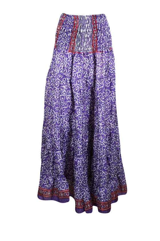 Summer Purple Floral Beach Maxi Skirt Patchwork Boho Skirt Dress S/M