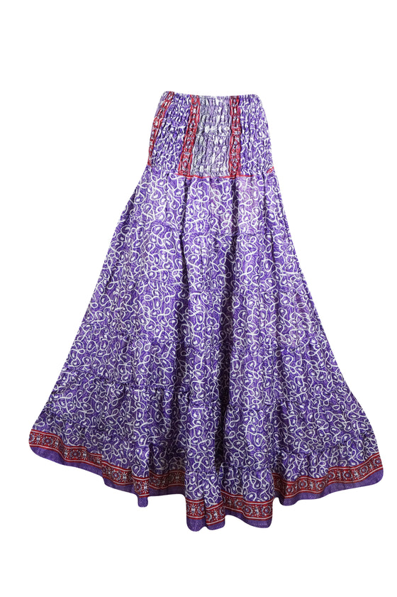 Summer Purple Floral Beach Maxi Skirt Patchwork Boho Skirt Dress S/M