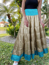 Womens Beige, Blue Stylish  Beach Maxi Skirt Patchwork Boho Skirt Dress S/M