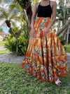 Womens Fire Orange Floral Beach Maxi Skirt Patchwork Boho Skirt Dress S/M