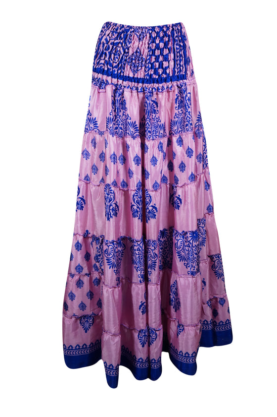 Summer Mauve Purple Floral Beach Maxi Skirt Patchwork Boho Skirt Dress S/M