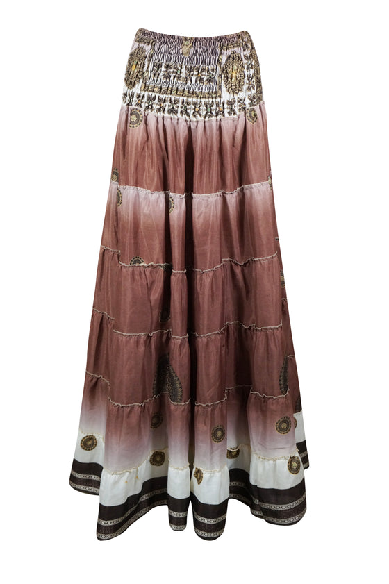 Bohemian Caramel  Floral Summer Beach Maxi Skirt Stylish Boho Skirt Dress S/M