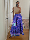 Bohemian Navy Blue Floral Beach Maxi Skirt Stylish Boho Skirt Dress S/M