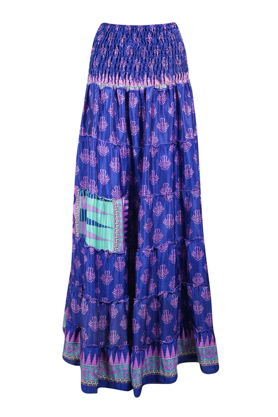 Bohemian Navy Blue Floral Beach Maxi Skirt Stylish Boho Skirt Dress S/M