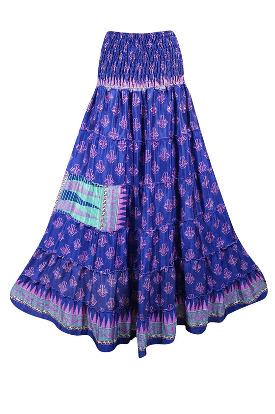 Bohemian Navy Blue Floral Beach Maxi Skirt Stylish Boho Skirt Dress S/M