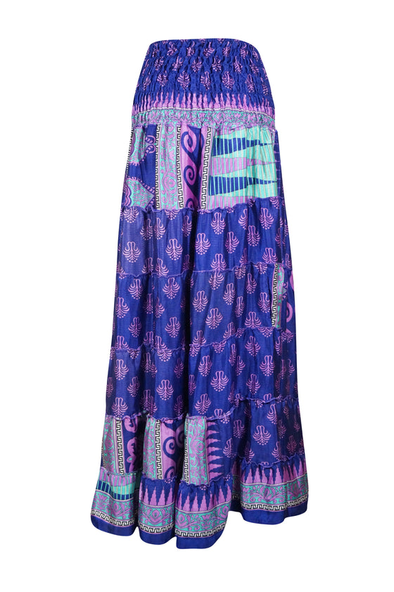 Bohemian Navy Blue Floral Beach Maxi Skirt Stylish Boho Skirt Dress S/M