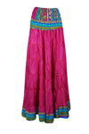 Bohemian Barbie Pink Floral Beach Maxi Skirt Stylish Boho Skirt Dress S/M