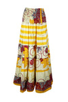 Womens Pineapple Yellow Floral Beach Maxi Skirt Patchwork Boho Skirt Dress S/M