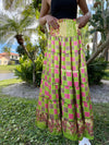 Summer Pear Green Floral Beach Maxi Skirt Patchwork Boho Skirt Dress S/M