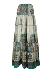 Summer Gray, Blue Floral Beach Maxi Skirt Patchwork Boho Skirt Dress S/M