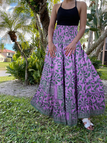  Summer Purple, Gray Floral Beach Maxi Skirt Patchwork Boho Skirt Dress S/M