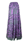 Summer Purple, Gray Floral Beach Maxi Skirt Patchwork Boho Skirt Dress S/M