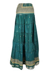 Summer Pine, Green Floral Beach Maxi Skirt Patchwork Boho Skirt Dress S/M