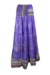 Summer Purple Floral Beach Maxi Skirt Patchwork Boho Skirt Dress S/M