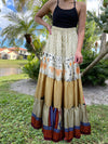 Summer Beige Multi Floral Beach Maxi Skirt Patchwork Boho Skirt Dress S/M