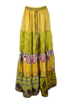 Womens  Yellow Floral Beach Maxi Skirt Patchwork Boho Skirt Dress S/M