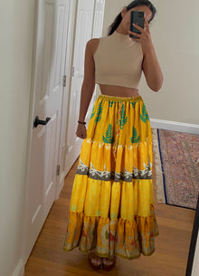  Bohemian Yellow Floral Summer Beach Maxi Skirt Stylish Boho Skirt Dress S/M