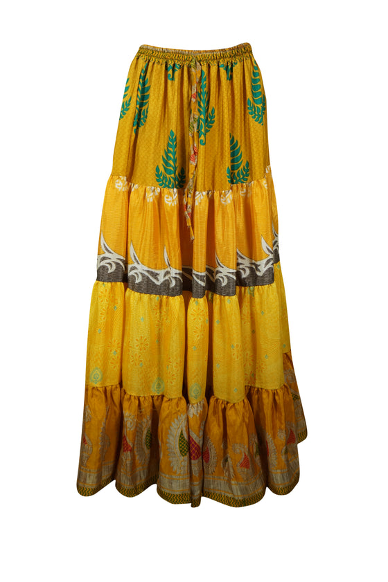 Bohemian Yellow Floral Summer Beach Maxi Skirt Stylish Boho Skirt Dress S/M