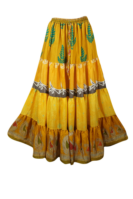 Bohemian Yellow Floral Summer Beach Maxi Skirt Stylish Boho Skirt Dress S/M