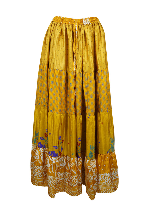 Bohemian Gold Yellow Summer Beach Maxi Skirt Stylish Boho Skirt Dress S/M