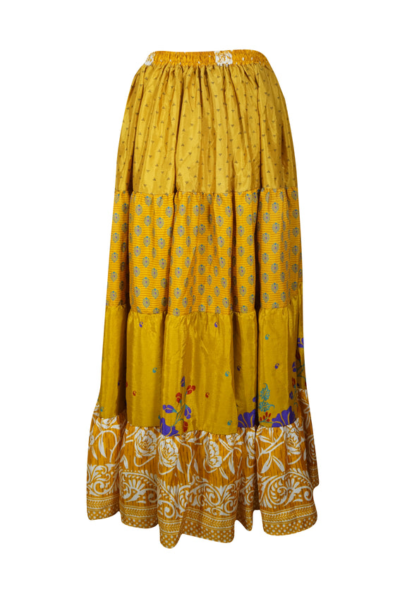 Bohemian Gold Yellow Summer Beach Maxi Skirt Stylish Boho Skirt Dress S/M