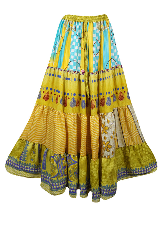 Bohemian Yellow, Blue Summer Beach Maxi Skirt Stylish Boho Skirt Dress S/M