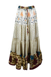 Summer Beige Multi Floral Beach Maxi Skirt Patchwork Boho Skirt Dress S/M