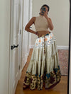 Summer Beige Multi Floral Beach Maxi Skirt Patchwork Boho Skirt Dress S/M