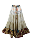 Summer Beige Multi Floral Beach Maxi Skirt Patchwork Boho Skirt Dress S/M