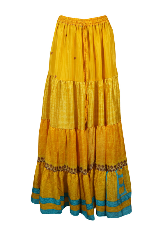 Bohemian Honey Yellow Summer Beach Maxi Skirt Stylish Boho Skirt Dress S/M