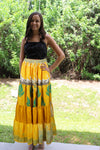 Bohemian Yellow Green Leaf Summer Beach Maxi Skirt Stylish Boho Skirt Dress S/M