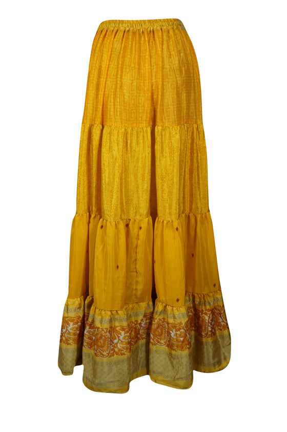 Bohemian Gold Yellow Summer Beach Maxi Skirt Stylish Boho Skirt Dress S/M