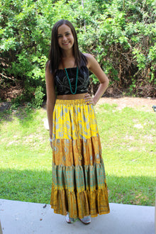  Bohemian Dijon Yellow Floral Summer Beach Maxi Skirt Stylish Boho Skirt Dress S/M