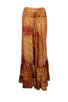 Womens Dark Orange Floral Beach Maxi Skirt Patchwork Boho Skirt Dress S/M