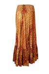 Womens Dark Orange Floral Beach Maxi Skirt Patchwork Boho Skirt Dress S/M