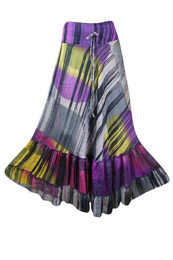 Summer Purple  Beach Maxi Skirt Patchwork Boho Skirt Dress S/M