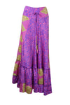 Summer Purple Floral Beach Maxi Skirt Patchwork Boho Skirt Dress S/M